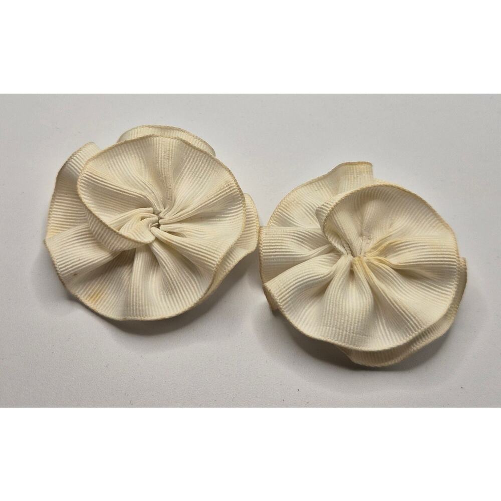 Vintage Dress Shoe Clips White Ribbon Rosette Bridal 2.25 in Pair